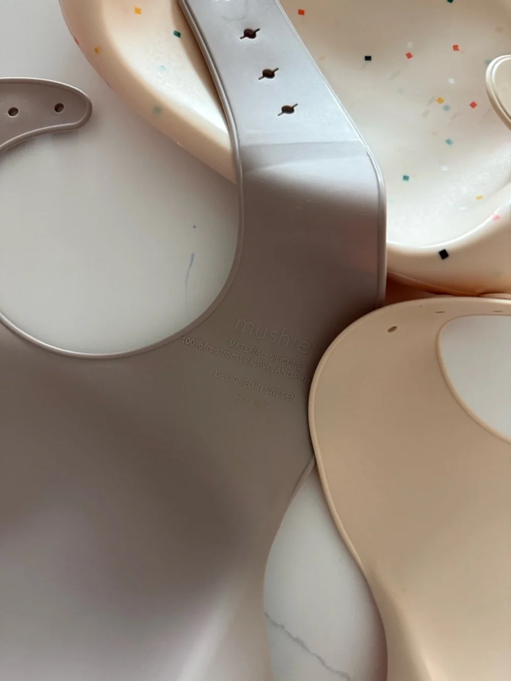 Neutral Silicone Baby Bib Trio with Crumb Catcher - Beige, Cream, and Taupe